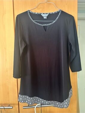 Christopher & Banks Black Tunic with White Geometric Trim